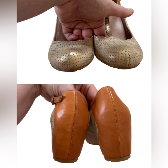 Sundance T-Strap Maryjane Wedge metallic bronze nubuck and cognac leather 39 - Picture 8 of 16